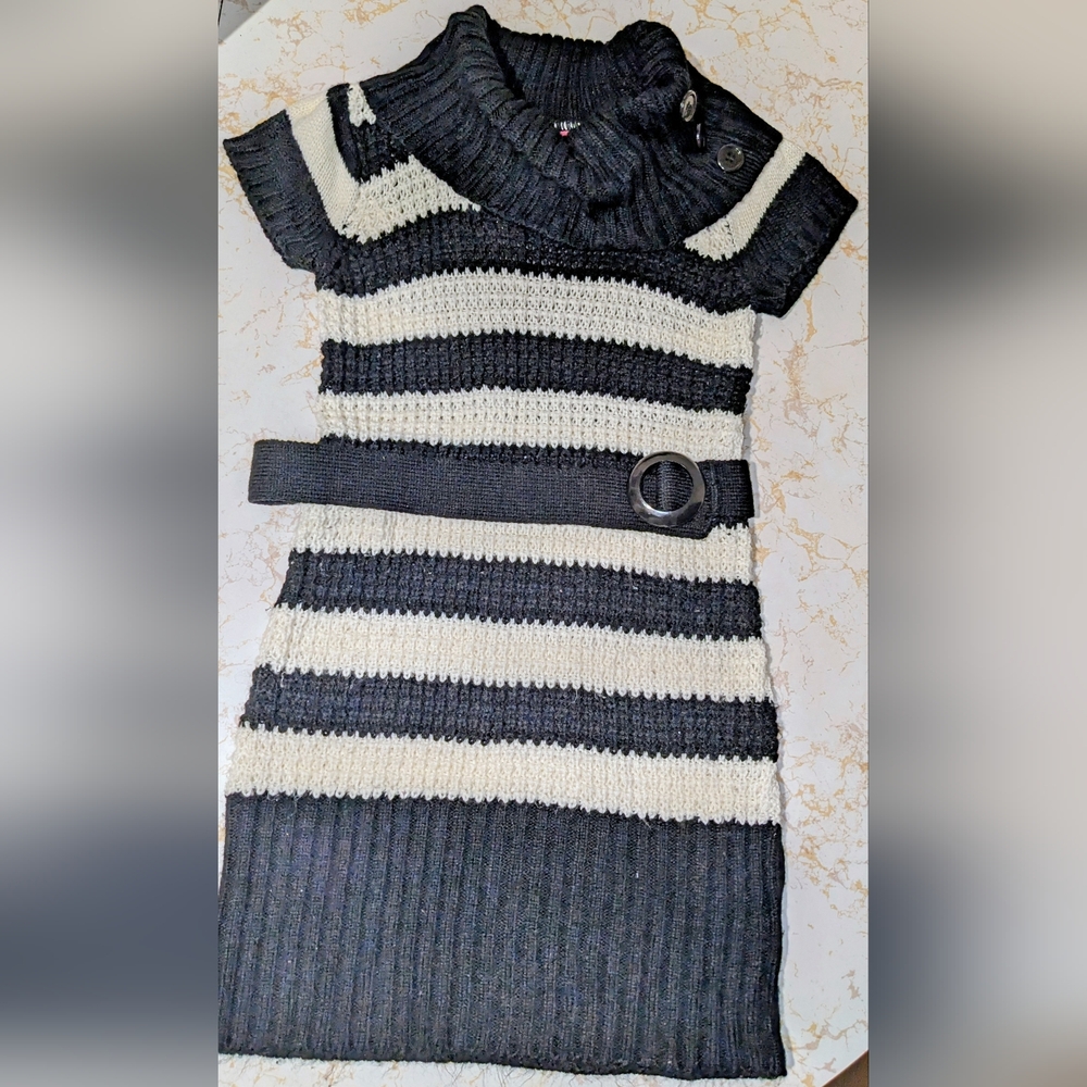 Cherry Stix Girl Striped Black and White Knit Sweater Dress